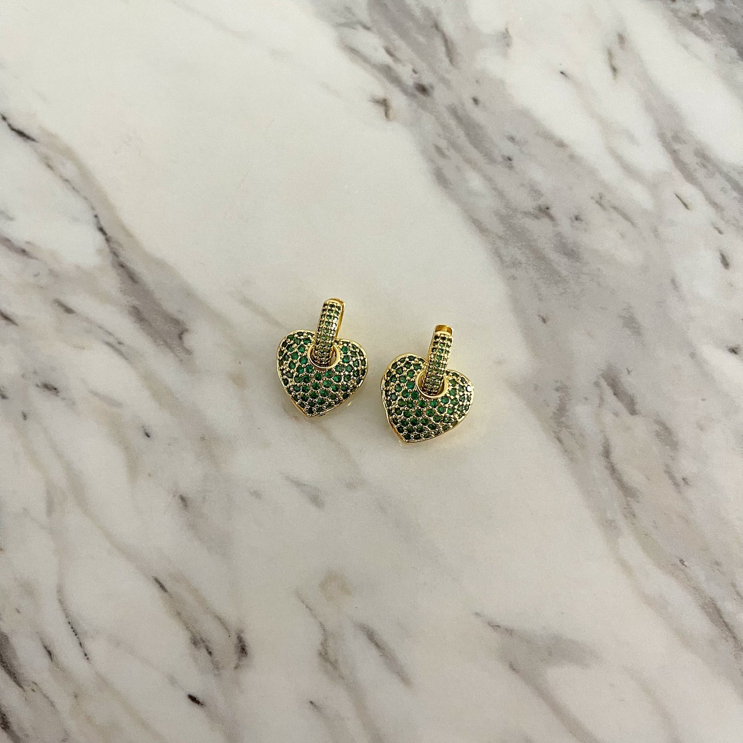 Aretes corazón 2 en 1 verdes