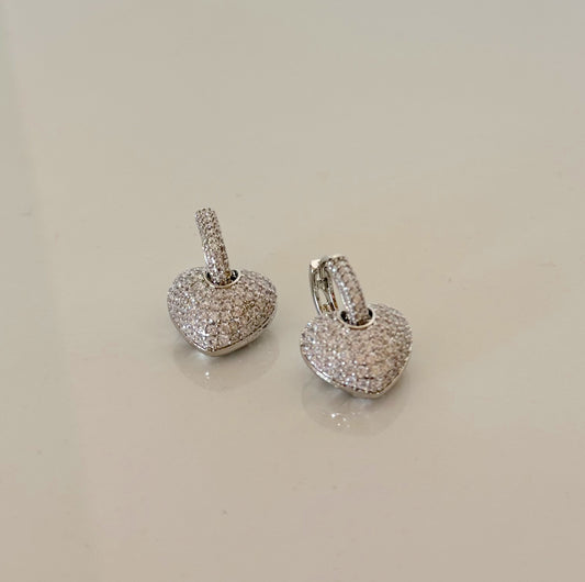 Aretes corazón 2 en 1 plateados