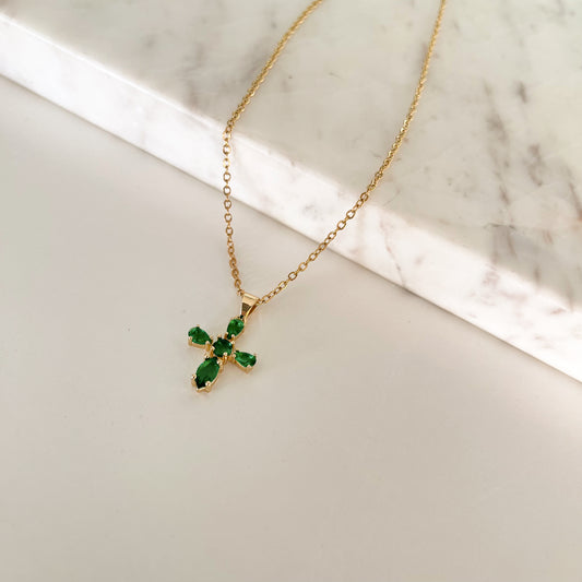 Collar cruz mini verde
