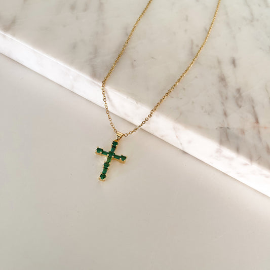 Collar cruz verde zirconias