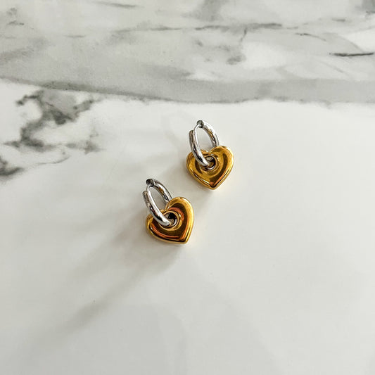 Aretes corazón 2 en 1 bicolor grande